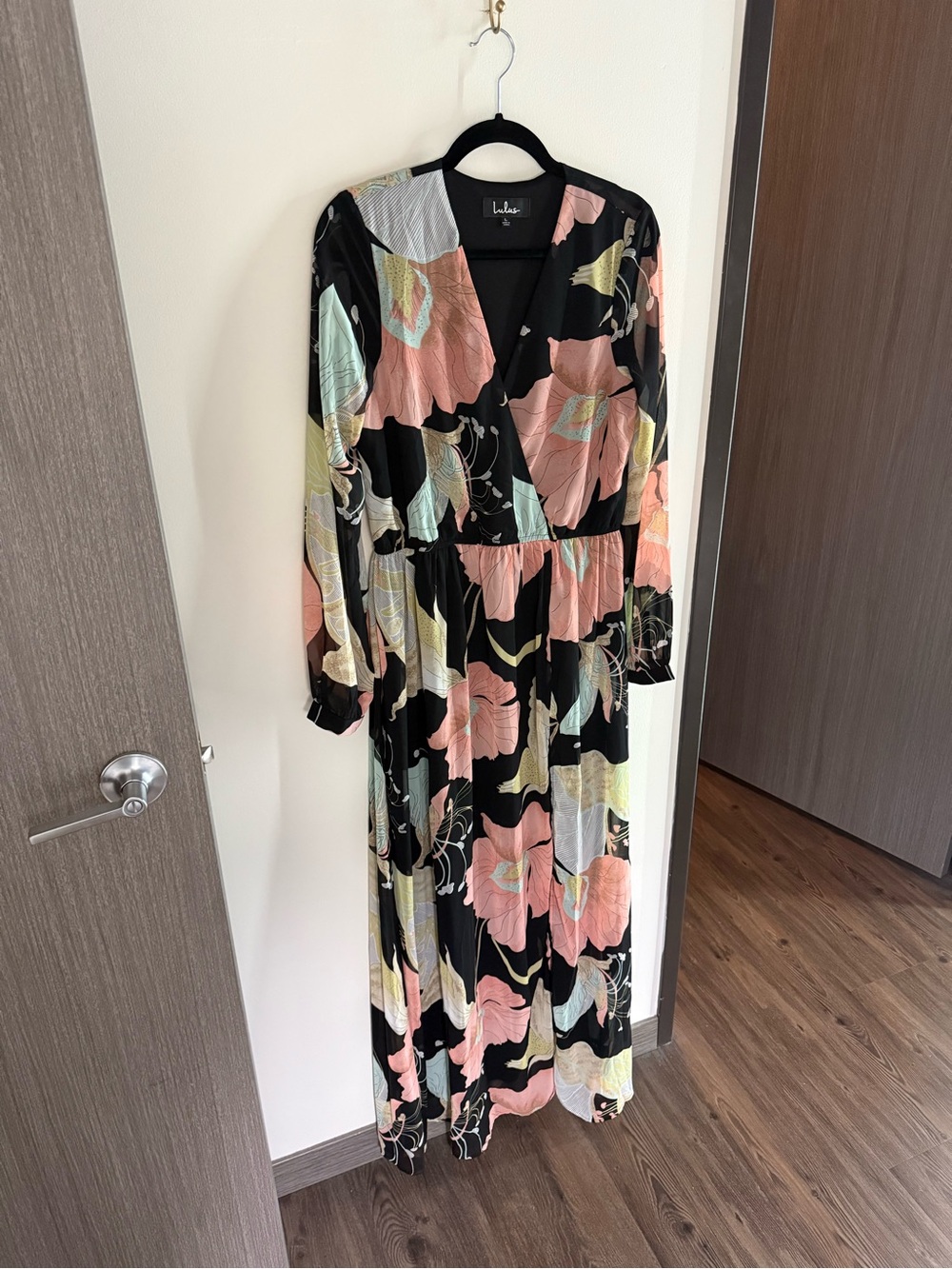 Lulu's Black Floral Maxi Dress in Pink & Mint Accents